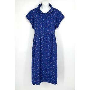 Lanz of Salzburg Nightgown XL Blue Cherry Print Peter Pan Collar Button Front